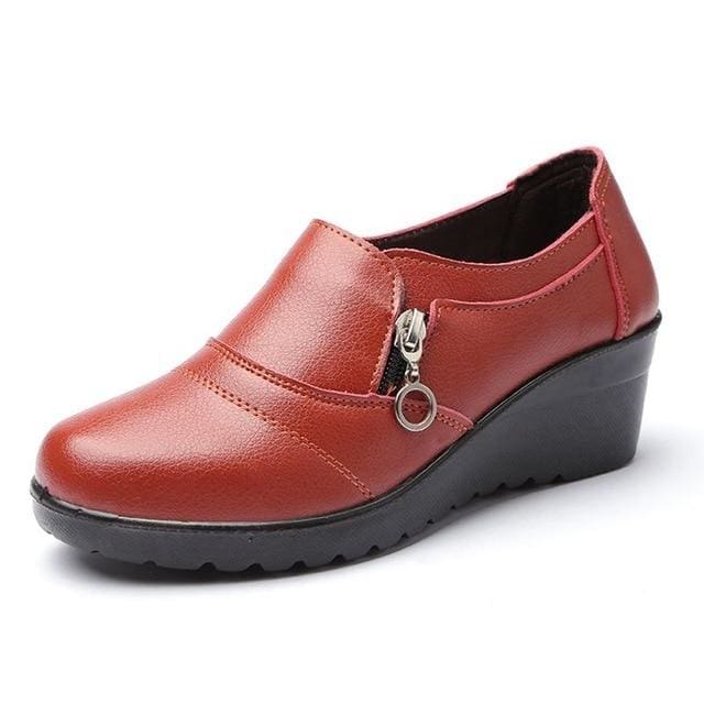 genuine leather slip on comfortable women shoes orange-1 / 5