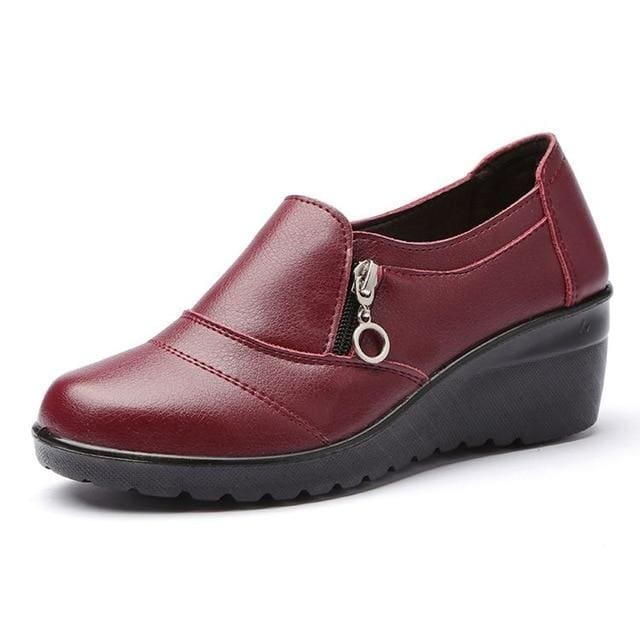 genuine leather slip on comfortable women shoes red-2 / 9