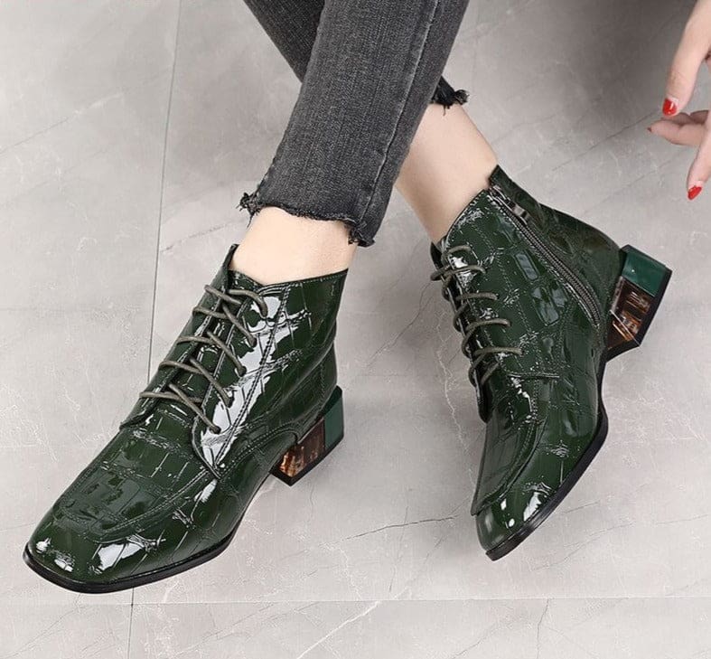 genuine leather soft patent square heels autumn/winter women short boots