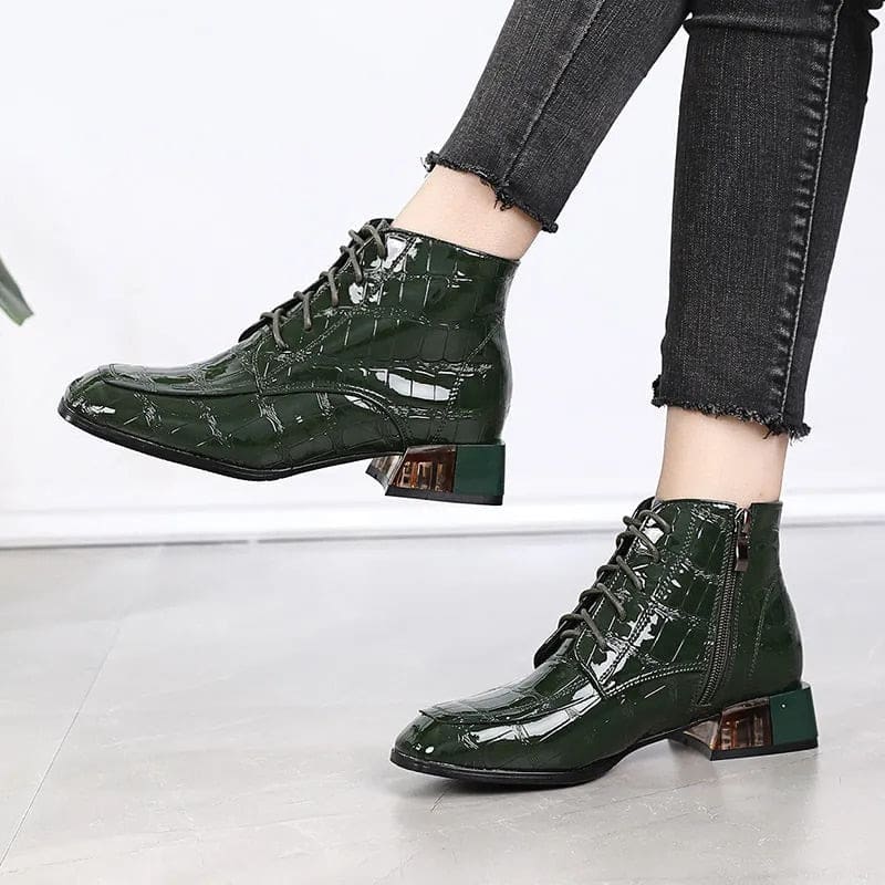 Genuine Leather Soft Patent Square Heels Autumn/Winter Women Short Boots 2035 Black Autumn / 12 Genuine Leather Soft Patent Square Heels Autumn/Winter Women Short Boots 2035 Black Autumn / 12