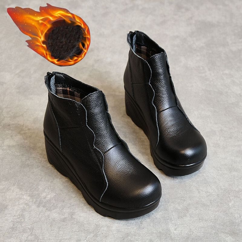 Genuine Leather Soft Plush Ankle Winter Women Boots Black(Plush) / 8.5 HIGH HEELS