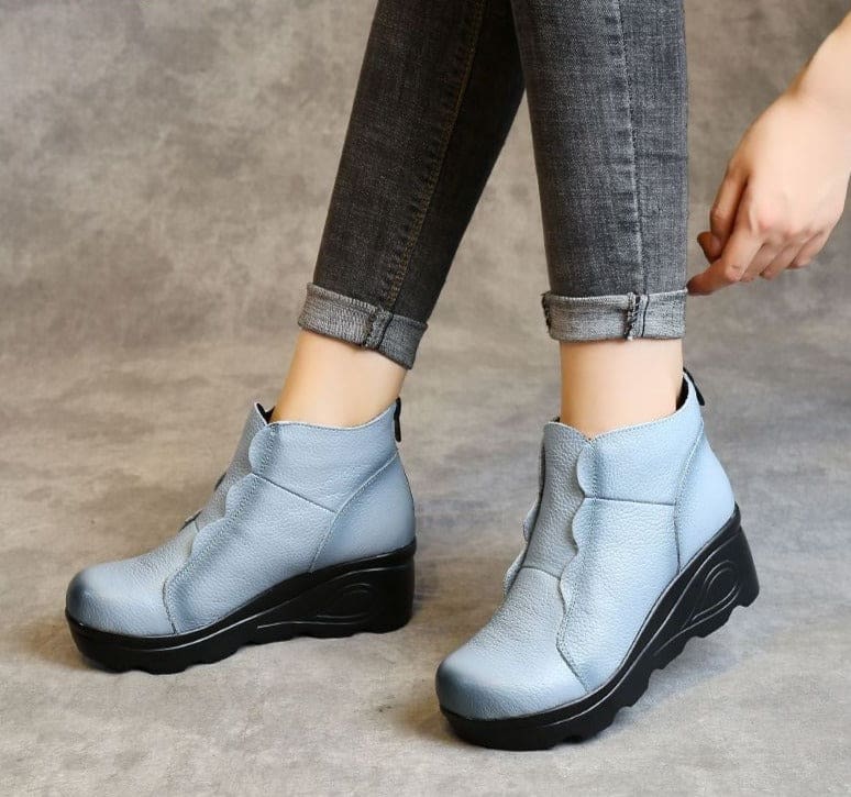 Genuine Leather Soft Plush Ankle Winter Women Boots HIGH HEELS