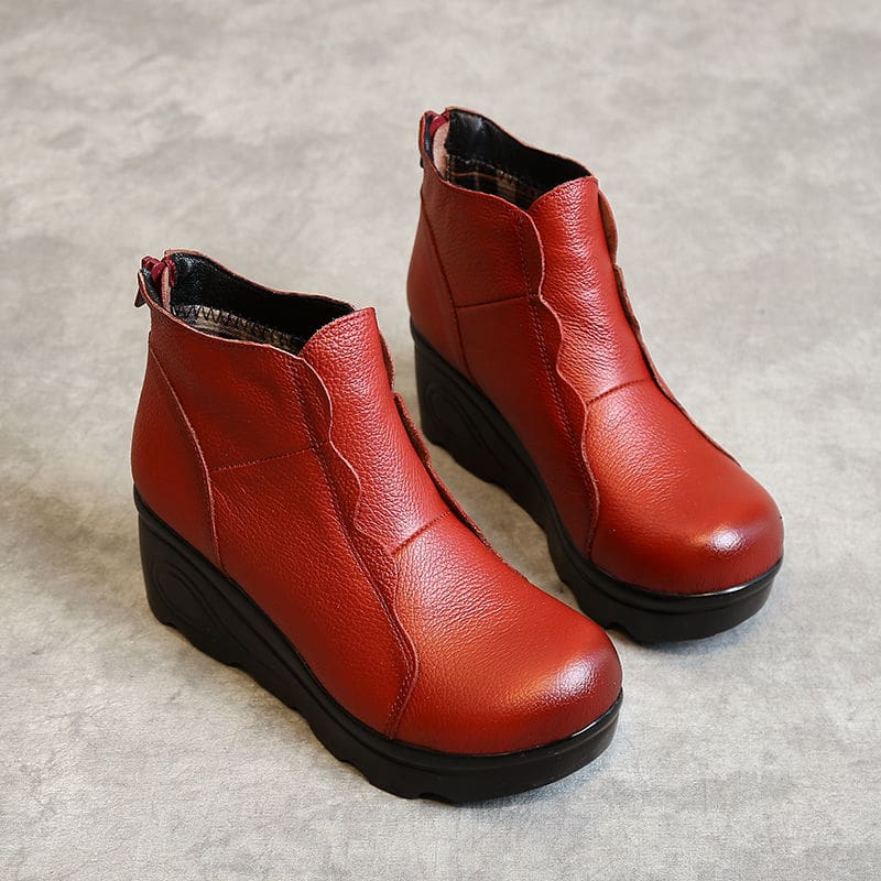Genuine Leather Soft Plush Ankle Winter Women Boots Red / 6 HIGH HEELS
