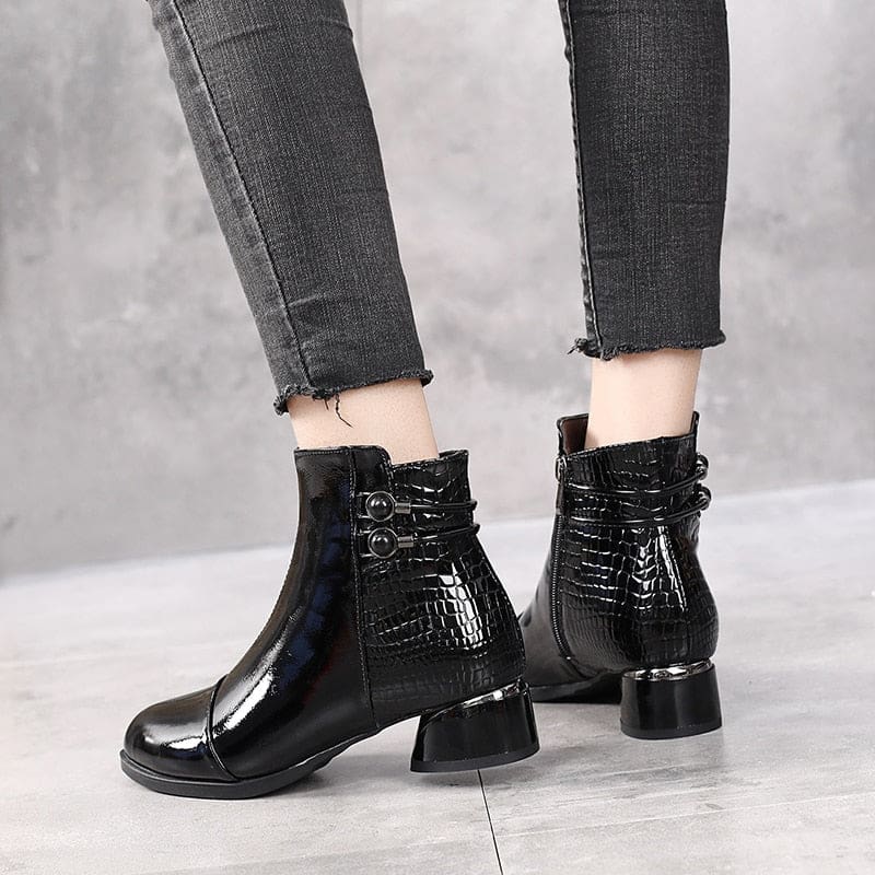 genuine leather square heels soft patent autumn/winter short boots