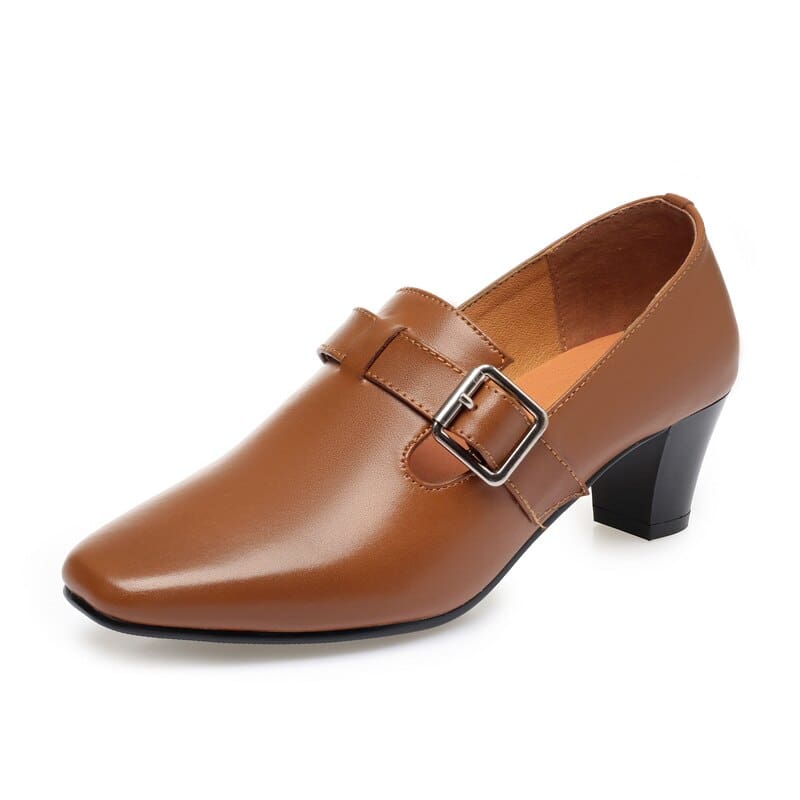 Genuine Leather Square Toe Causal Women Shoes HIGH HEELS