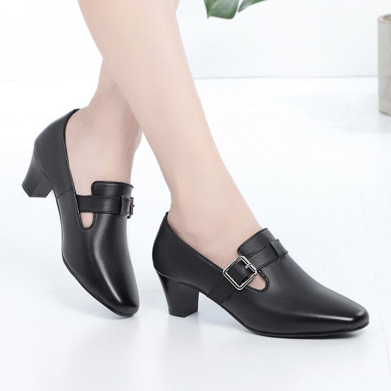 Genuine Leather Square Toe Causal Women Shoes HIGH HEELS