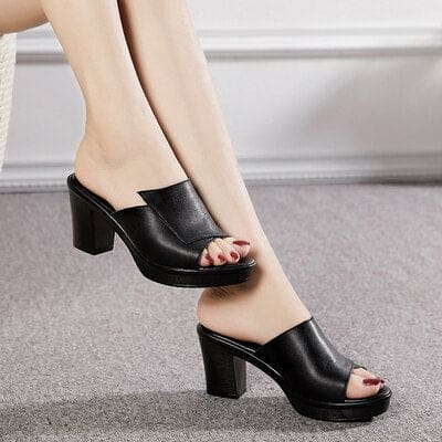 Genuine Leather Summer Ladies High Heels Black / 6.5 HIGH HEELS