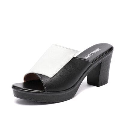 Genuine Leather Summer Ladies High Heels White Black / 10 HIGH HEELS