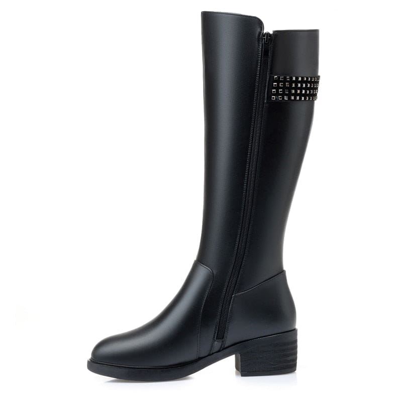 Genuine Leather Thick Wool Female Long Boots WOMEN BOOTS