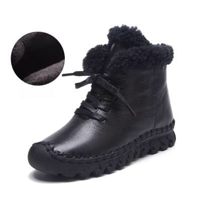 Genuine Leather Velvet Thermal Cotton-Padded Flat Ankle Winter Women Boots Black / 5 WOMEN BOOTS