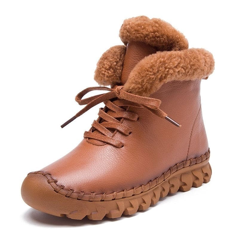 Genuine Leather Velvet Thermal Cotton-Padded Flat Ankle Winter Women Boots WOMEN BOOTS