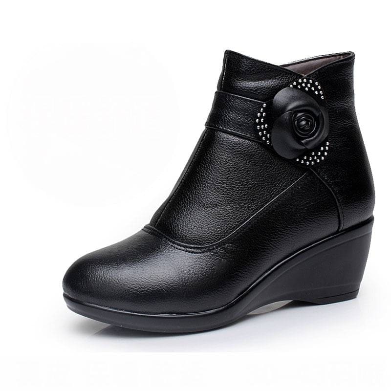 Genuine Leather Warm Plush Winter Boots For Women Black / 5 HIGH HEELS