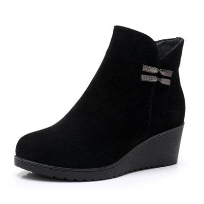 Genuine Leather Warm Winter Women Boots Black Suede / 9 WOMEN BOOTS