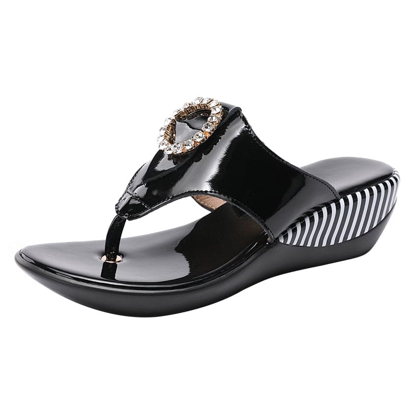 Genuine Leather Wedge Platform Summer Beach Women Sandals Black / 5 WOMEN SANDALS