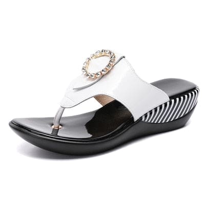 Genuine Leather Wedge Platform Summer Beach Women Sandals White / 5 WOMEN SANDALS