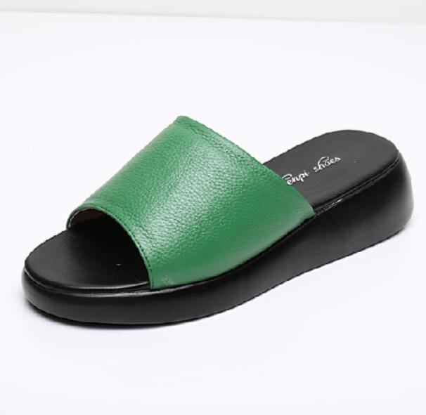 Genuine Leather Wedges Platform Summer Slippers For Women Green / 9 WOMEN SANDALS