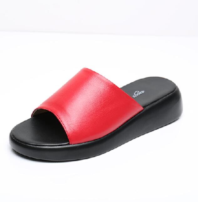 Genuine Leather Wedges Platform Summer Slippers For Women Red / 6.5 WOMEN SANDALS