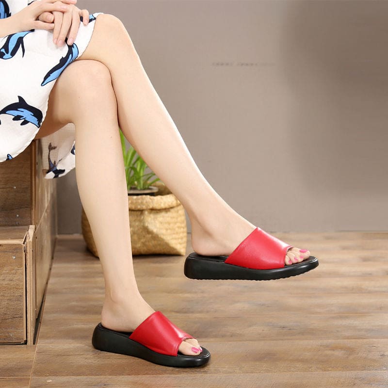 Genuine Leather Wedges Platform Summer Slippers For Women WOMEN SANDALS