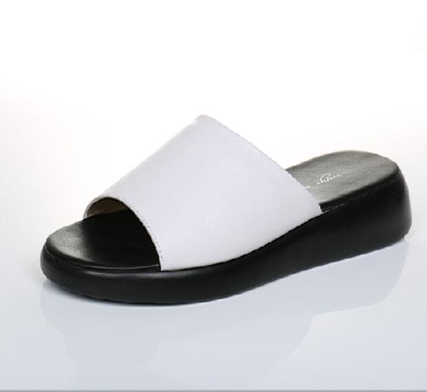 Genuine Leather Wedges Platform Summer Slippers For Women White / 10 WOMEN SANDALS