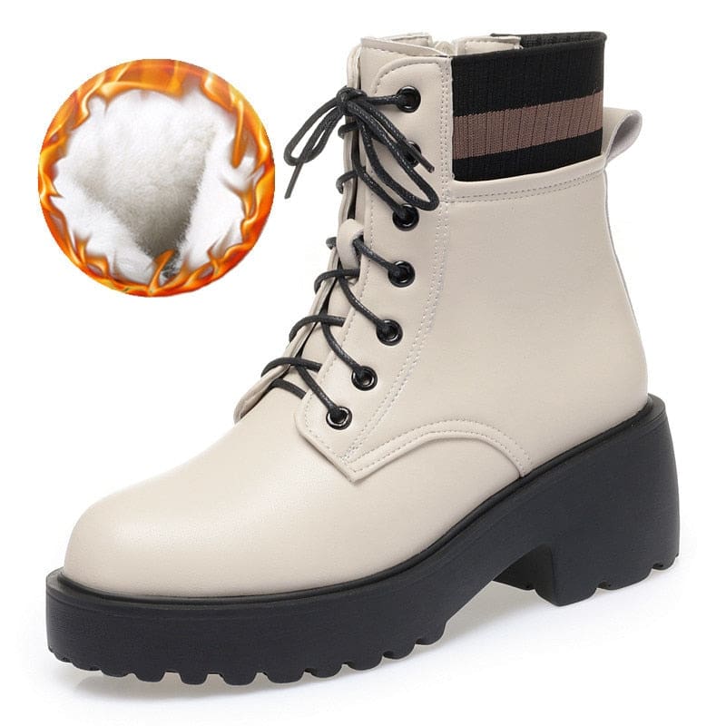 Genuine Leather Wool Warm Non-Slip Women Sock Winter Boots Beige wool / 12 WOMEN BOOTS