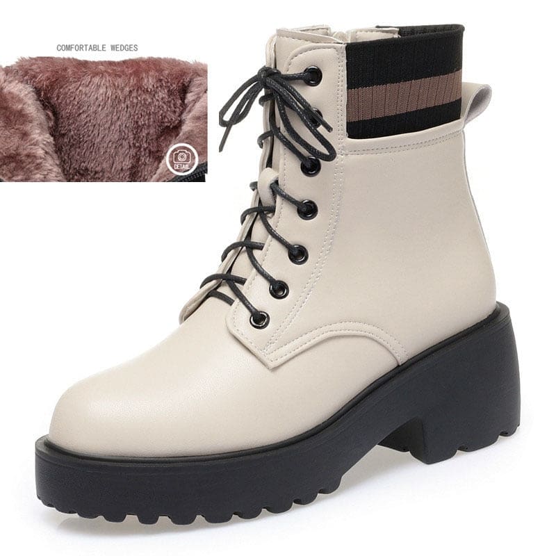 Genuine Leather Wool Warm Non-Slip Women Sock Winter Boots Beige Plush / 6 WOMEN BOOTS