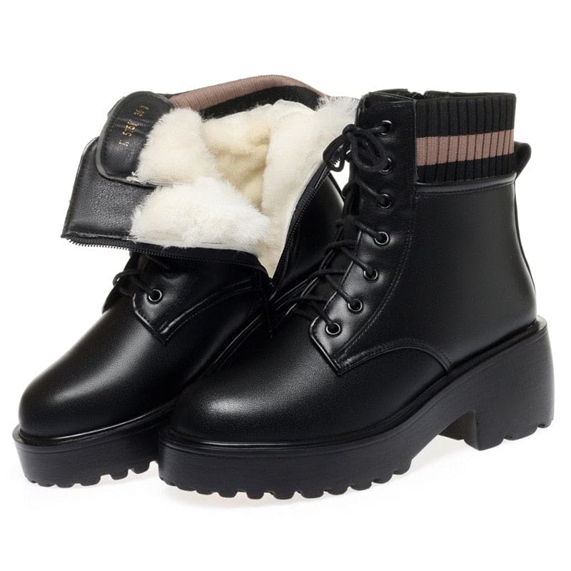 Genuine Leather Wool Warm Non-Slip Women Sock Winter Boots Black wool / 10 WOMEN BOOTS