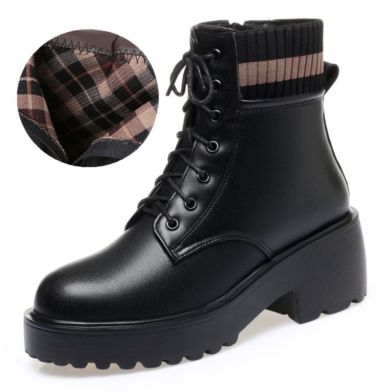 Genuine Leather Wool Warm Non-Slip Women Sock Winter Boots Black / 9 WOMEN BOOTS
