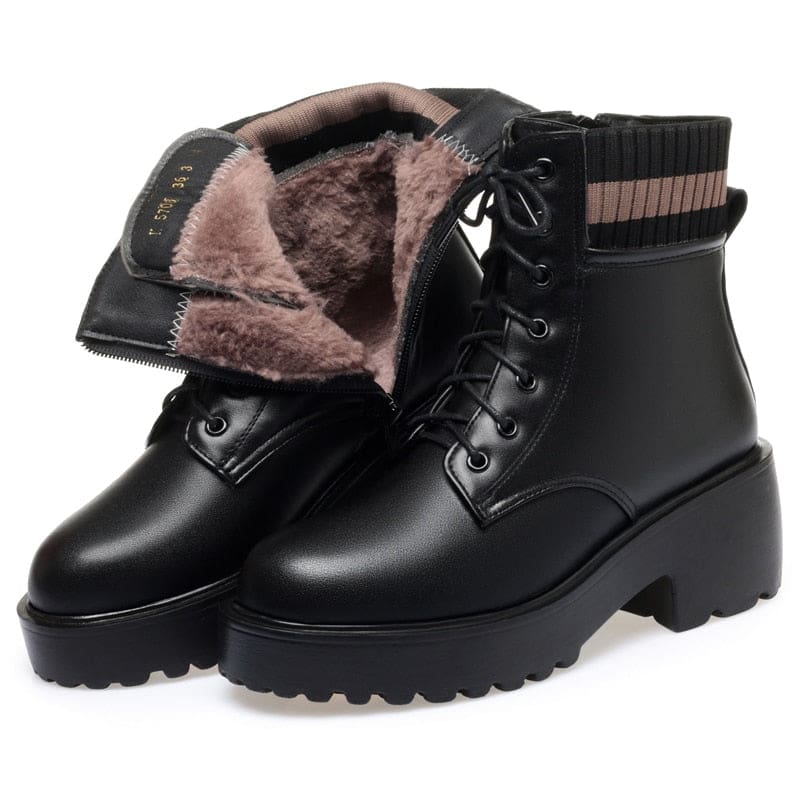 Genuine Leather Wool Warm Non-Slip Women Sock Winter Boots Black Plush / 11 WOMEN BOOTS