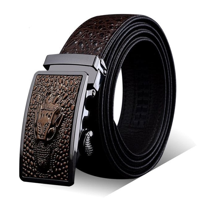 genuine luxury leather crocodile pattern metal automatic buckle belts