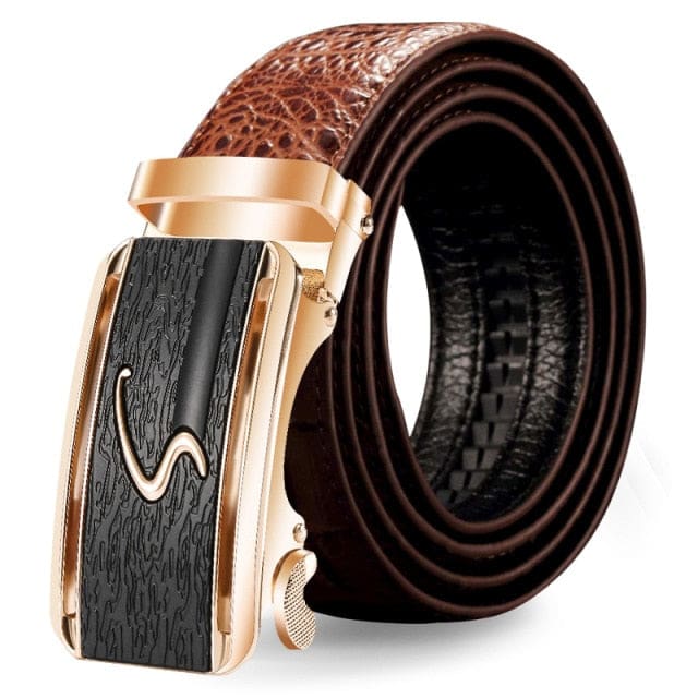 genuine luxury leather crocodile pattern metal automatic buckle belts