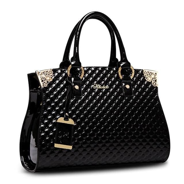 genuine patent leather luxury women handbag black