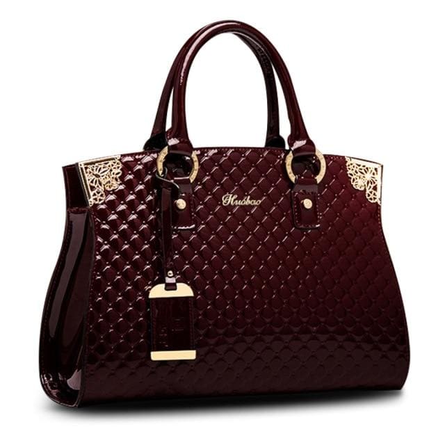 genuine patent leather luxury women handbag wine red