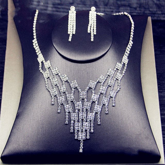 Geometric Rhinestone Long Tassel Women Jewelry Sets TL07 JEWELRY SETS