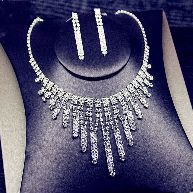 Geometric Rhinestone Long Tassel Women Jewelry Sets TL135 JEWELRY SETS