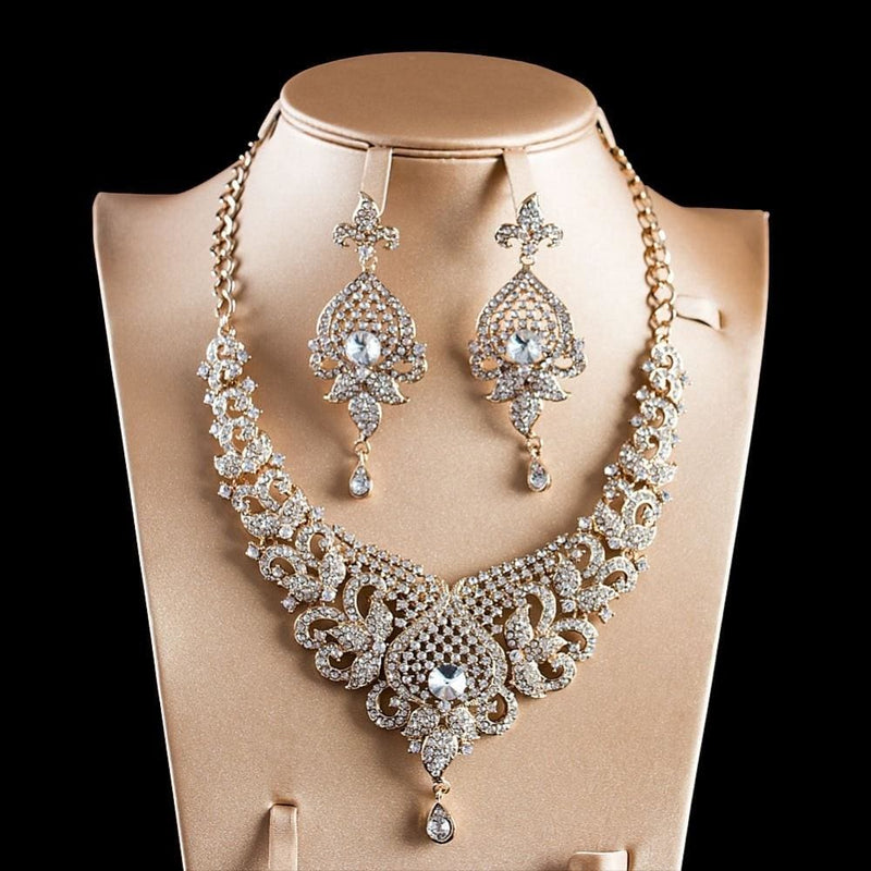 glass necklace and earrings wedding jewelry set