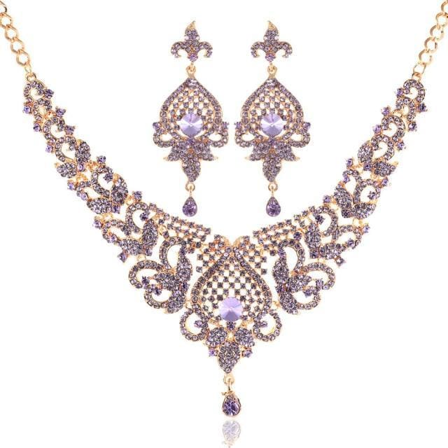 glass necklace and earrings wedding jewelry set purple