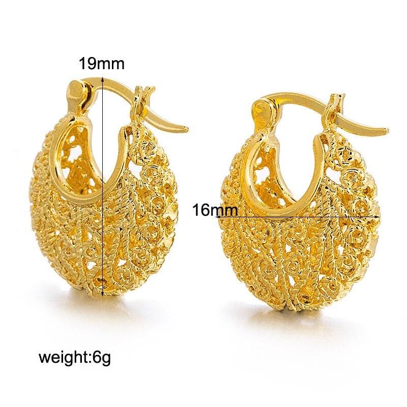 gold color cute hollow round clip earrings