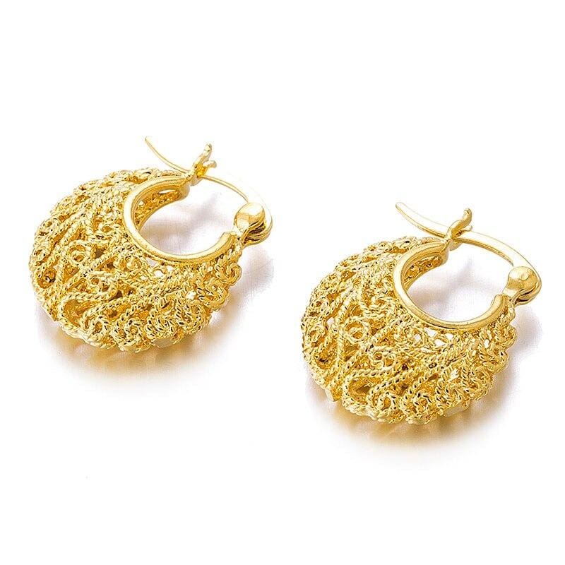 gold color cute hollow round clip earrings