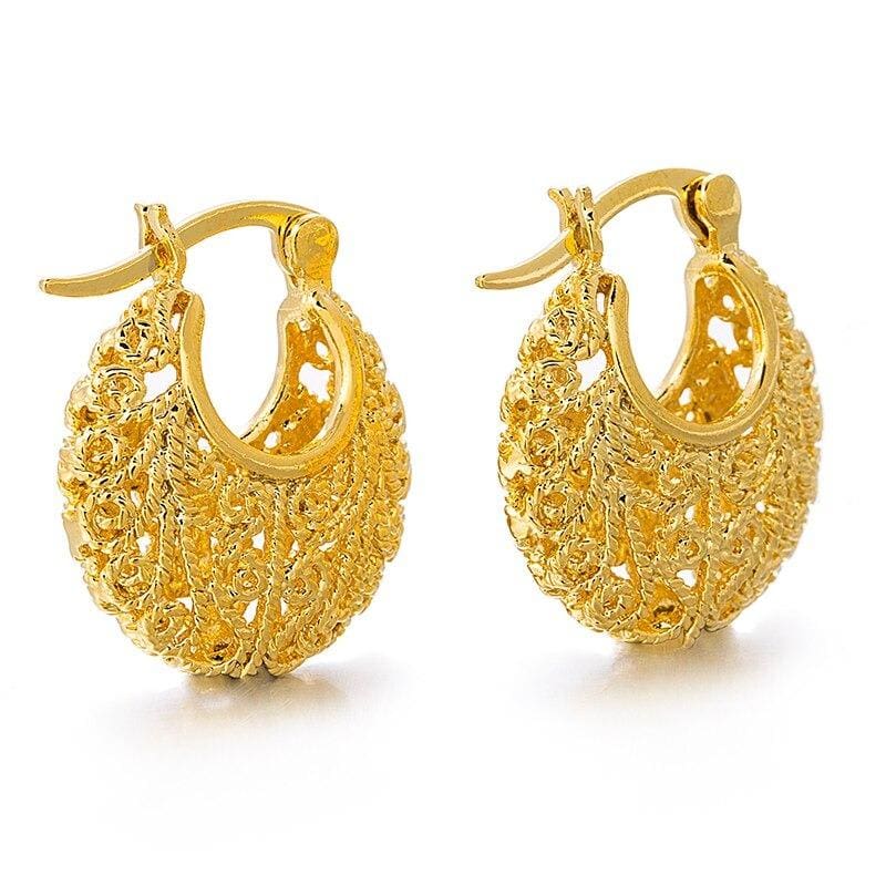 gold color cute hollow round clip earrings