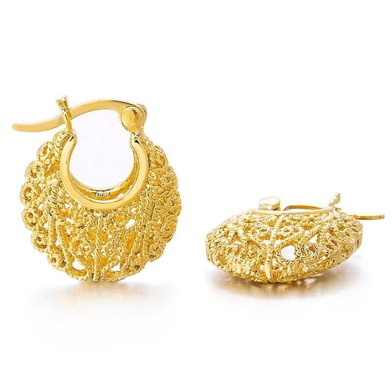 gold color cute hollow round clip earrings