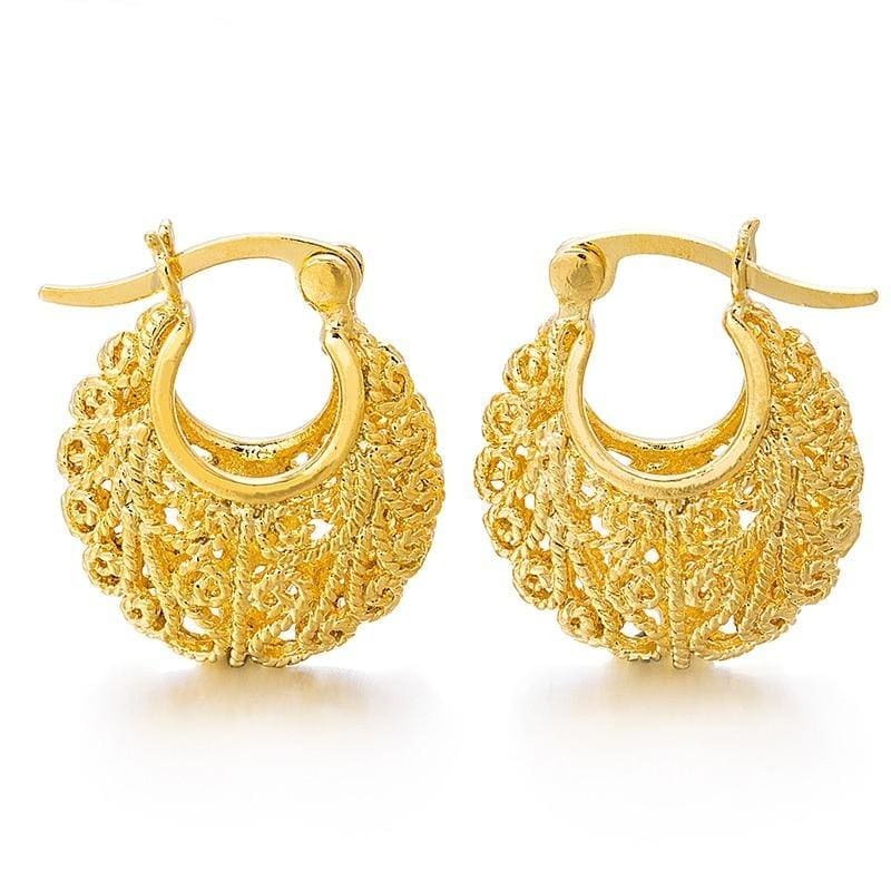 gold color cute hollow round clip earrings