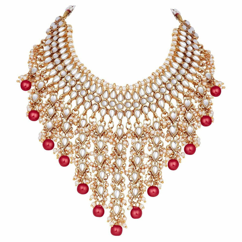 gold plated choker necklace earrings set wedding bridal indian fashion jewelry