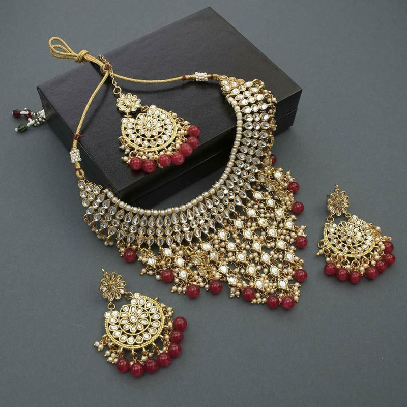 gold plated choker necklace earrings set wedding bridal indian fashion jewelry