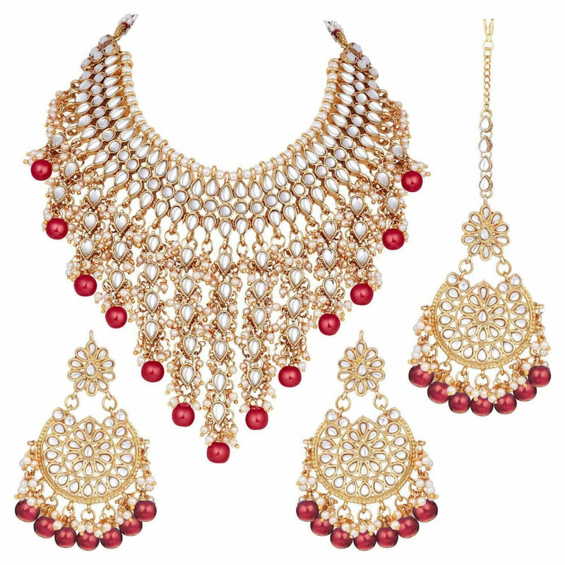 gold plated choker necklace earrings set wedding bridal indian fashion jewelry