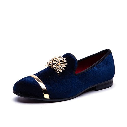 Gold Top Metal Toe Italian Men Velvet Dress Shoes Blue / 6 Gold Top Metal Toe Italian Men Velvet Dress Shoes Blue / 6