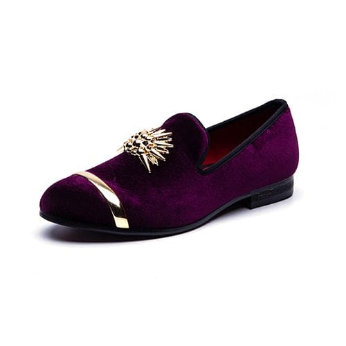 Gold Top Metal Toe Italian Men Velvet Dress Shoes Purple / 11 Gold Top Metal Toe Italian Men Velvet Dress Shoes Purple / 11