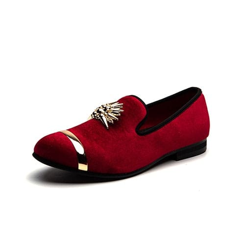 Gold Top Metal Toe Italian Men Velvet Dress Shoes Red / 11.5 Gold Top Metal Toe Italian Men Velvet Dress Shoes Red / 11.5