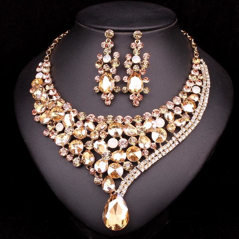 gorgeous crystal bridal jewelry sets wedding necklace earrings champagne