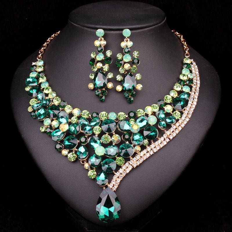 gorgeous crystal bridal jewelry sets wedding necklace earrings green