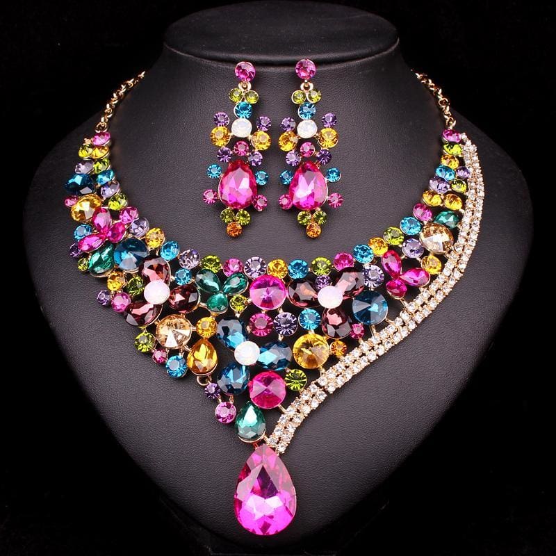 gorgeous crystal bridal jewelry sets wedding necklace earrings multi